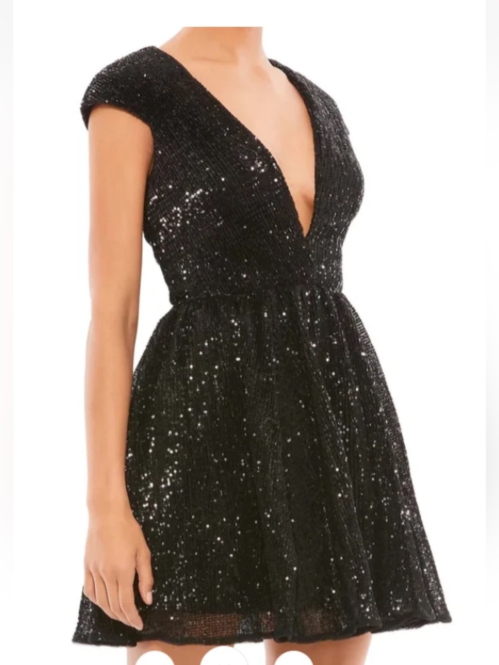 NWOT Mac Duggal Black full sequins fit flare cocktail mini dress plunge neck 12